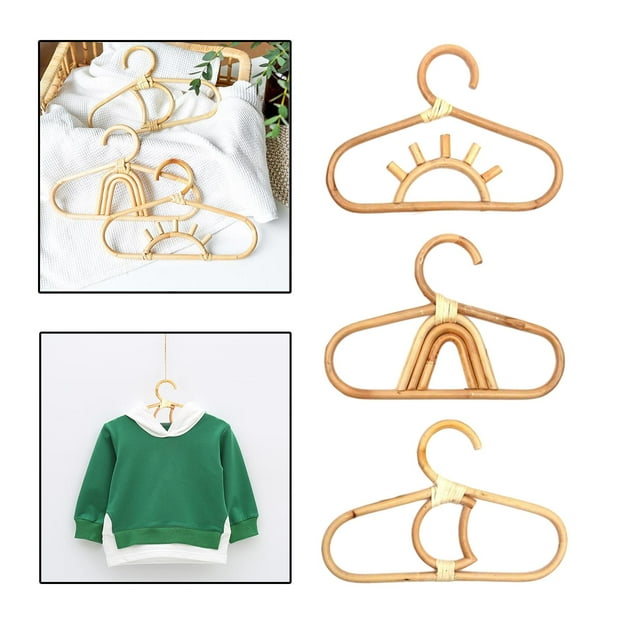 3x Colgador de ropa para Organizador de habitación Ratán Bambú suave Decoración de la habitación Organizador Estante Macarena paquete de perchas