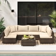 thumbnail image 4 of Costway 7 PCS Patio Rattan Furniture Set Sectional Sofa Cushioned Garden Brown, 4 of 10
