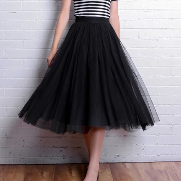 Lig. tulle skirt ブラック 黒 Women Pleated Skirt Organza Mesh Elastic High Waist Tulle Skirt