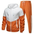 thumbnail image 3 of Men's Casual Color-blocked Lightweight Sportswear Set, Zippered Hooded Jacket and Pants, for Winter Training and Outdoor Exercises,Saffron,L, 3 of 7