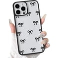 thumbnail image 1 of AIR-Compatible with iPhone 14 Pro Max Case Cute Clear Black Durable Ribbon Bowknot Pattern for Girls Women Soft TPU Transparent Full Camera Lens Shockproof Protective Phone Cover - Black, 1 of 4