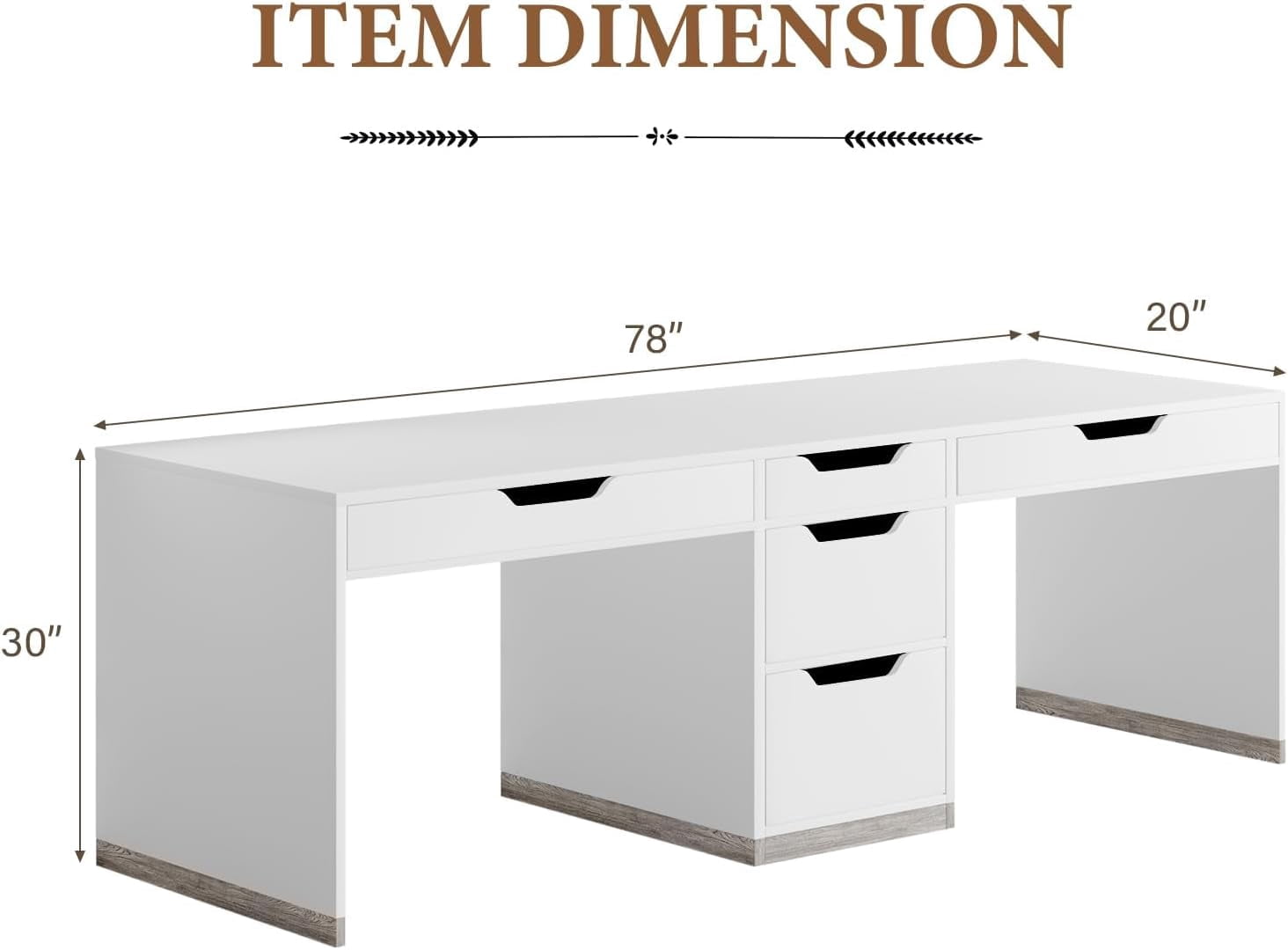 DreamCurship 78 inch Two Person Desk, 2 Person Desk with 5 Drawers, Double Desk for Two People, Computer Desk for Home Office, white