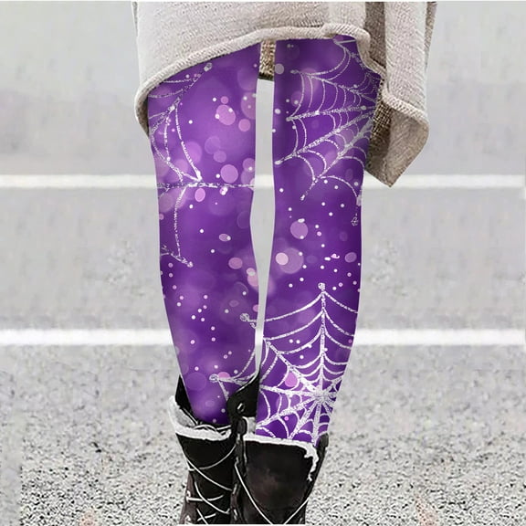 YOIAVAIOY Womens Halloween Leggings Black Cat Print Casual Yoga Pants Novelty Holiday Tights Spooky Season Outfits Purple M