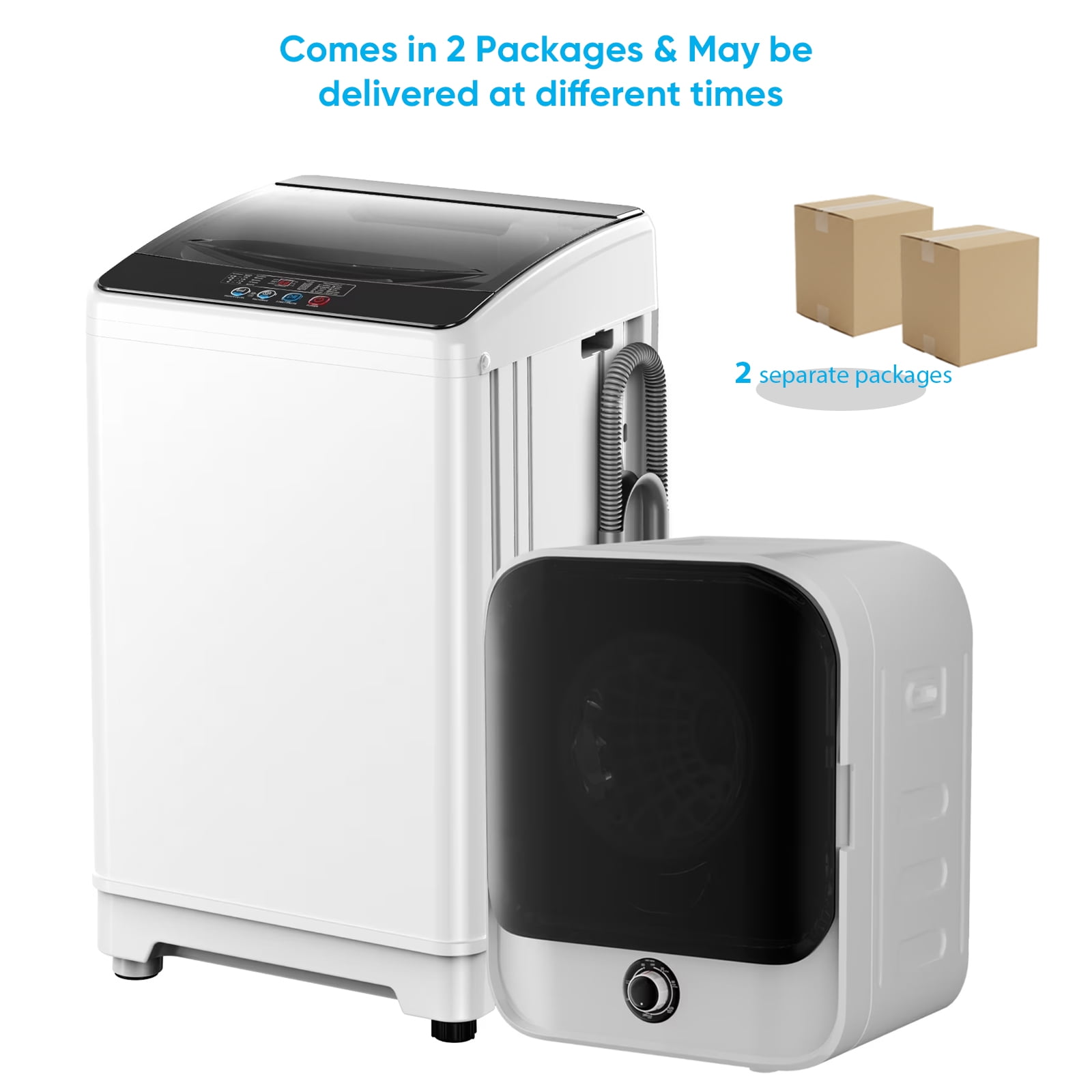 TABU Washer and Dryer Set, 17.6LBS Full Automatic Washing Machine &2.6Cu.ft Portable Dryer Combo (White)