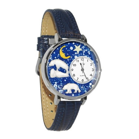 Whimsical Polar Bear Navy Blue Leather And Silvertone Watch