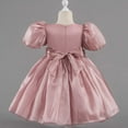 thumbnail image 3 of Favoffer Girls' Puff-Sleeve Princess Dress - Solid Color Back Zip, Party/Wedding/Occasion, Toddler 1-5Y, Kid Gift 6-9Y, 3 of 4