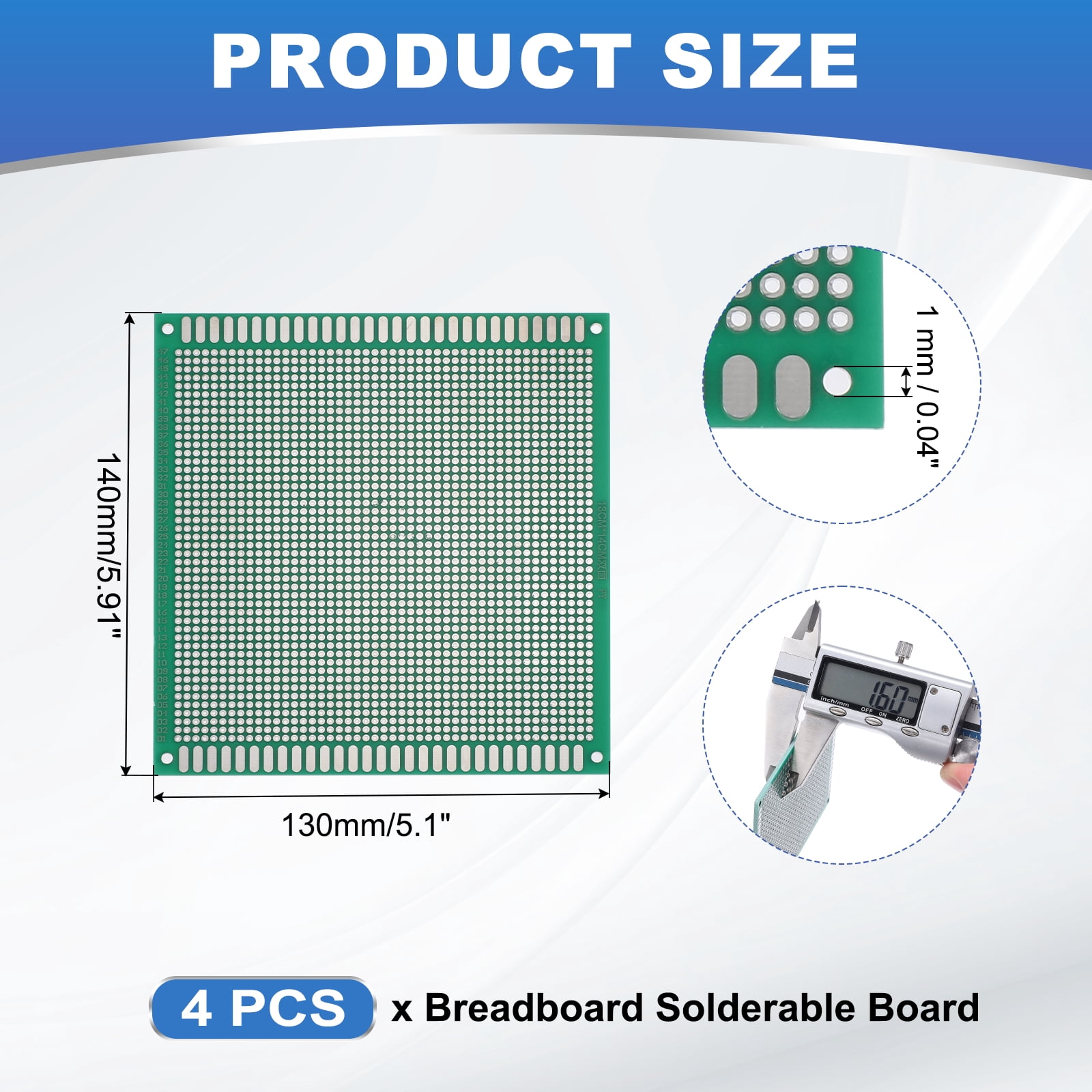 Uxcell 4Pcs Breadboard Solderable 140mm x 130mm Green Circuit PCB Board Double Sided Tin-Plated PCB Prototype Board for Electronics Prototyping, DIY Circuits Projects