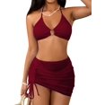 thumbnail image 1 of Conjunto de bikini MakeMechic con anillo halter para mujer, talla S, color granate, 1 of 5