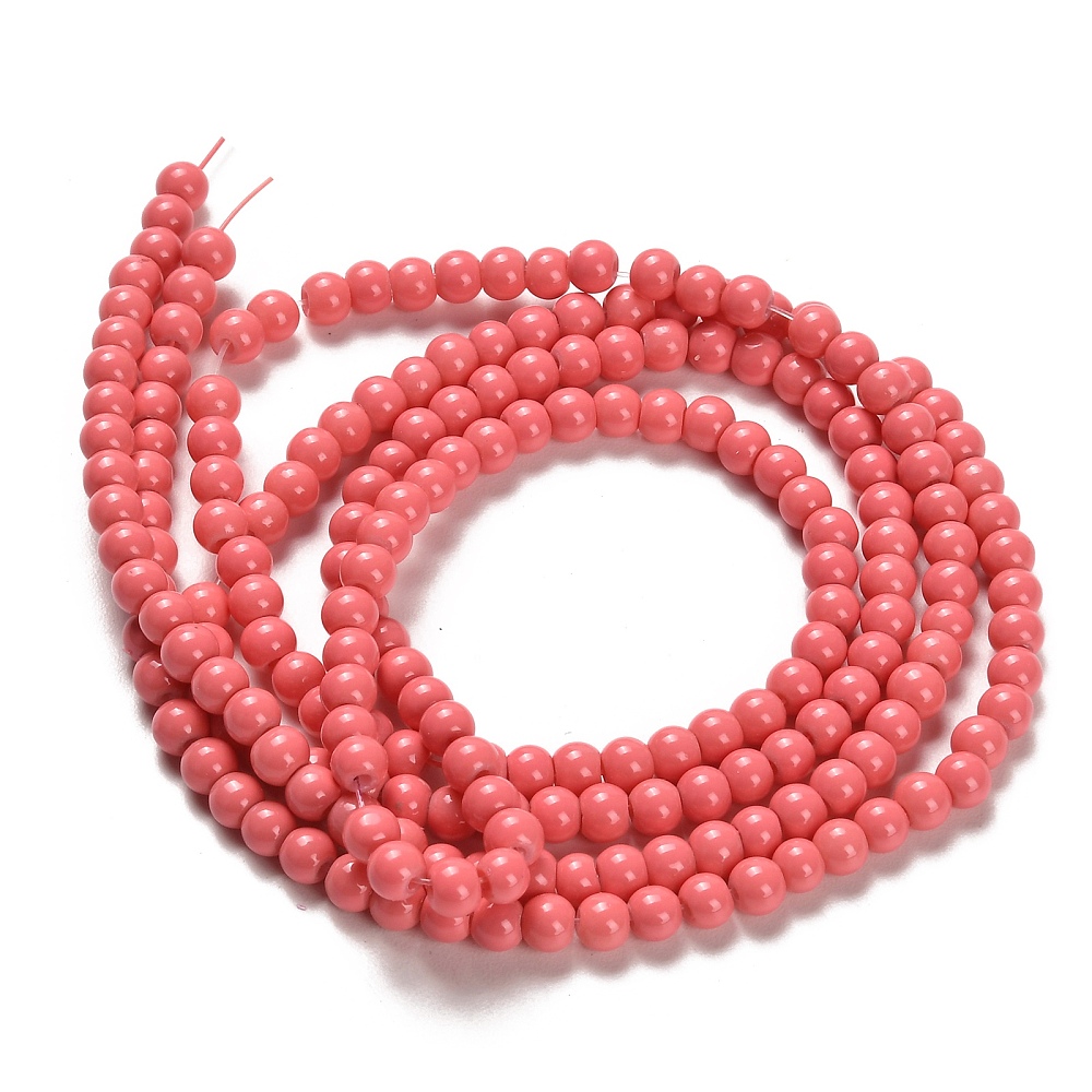 20 Strand Painted Glass Bead Strands Baking Paint Round Light Coral 4mm Hole: 1.1~1.3mm about 200pcs/strand 31.4 inchDIY