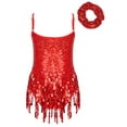 thumbnail image 2 of dPois Girls Sequins Tassel Hem Latin Dance Dress Leotard Rumba Samba Salsa Jazz Dance Dresses with Red 6, 2 of 7