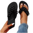 thumbnail image 2 of Utoimkio Flip Flops for Women Wide Width Women's Shoes Casual Open Toe Wedge Heel Slippers Beading Beach Sandals, 2 of 7
