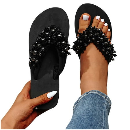 

Gnobogi Vintage Boho Sandals Fashion Women s Shoes Casual Round Toe Wedge Heel Slippers Beading Beach Sandals
