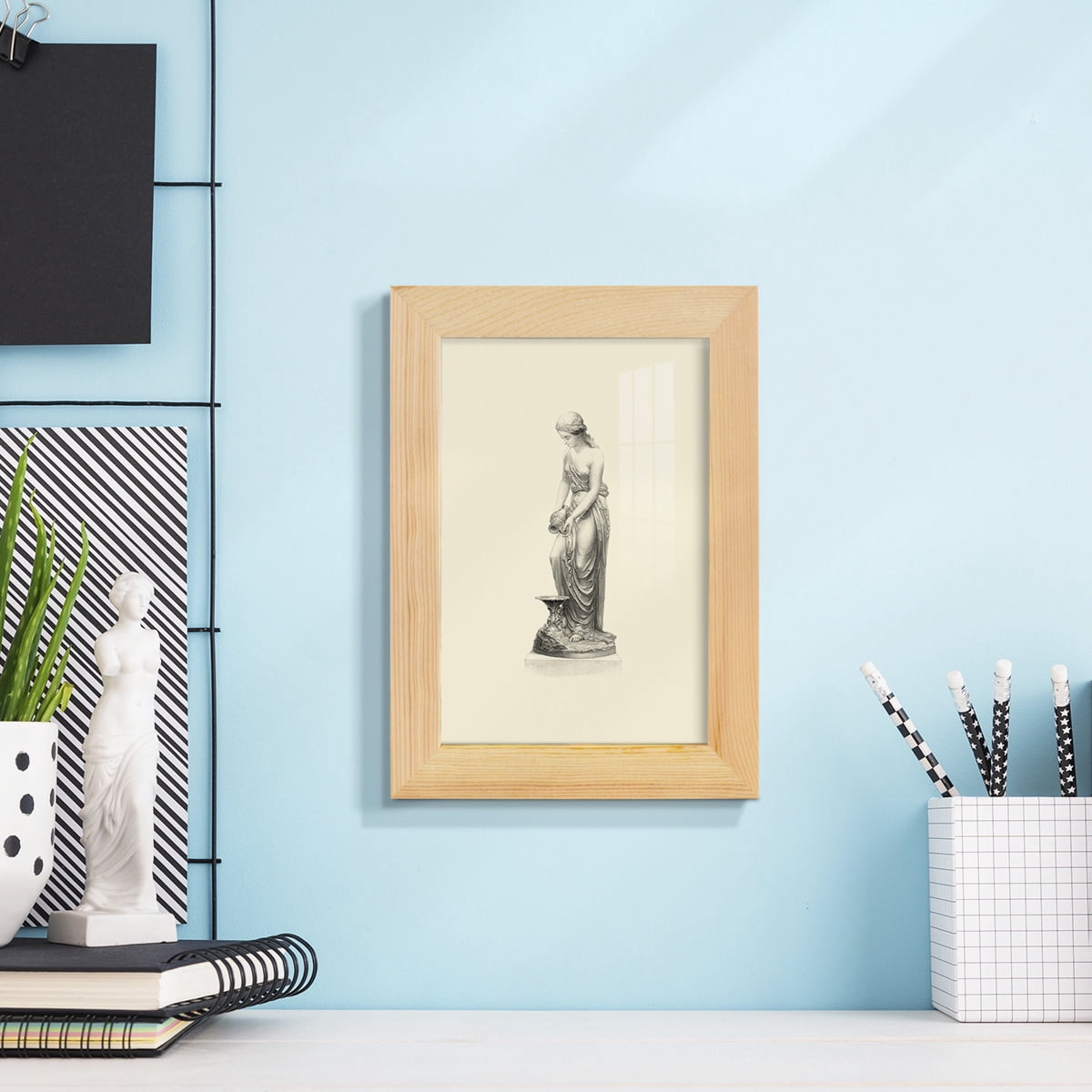 Classical Statuary II -Framed Print w/glass-Natural Wood