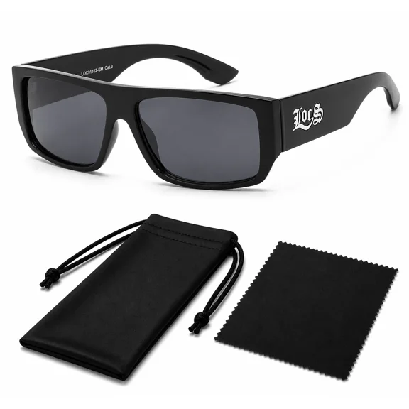 Locs Rectangular Flat Top Sunglasses Black Frame Anti Glare UV400 Men's