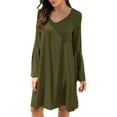 thumbnail image 1 of Vestido de manga acampanada con cuello en V y mangas largas acampanadas, simple, elegante, cómodo, suelto, casual, para la vida diaria, verde, XL, 1 of 7