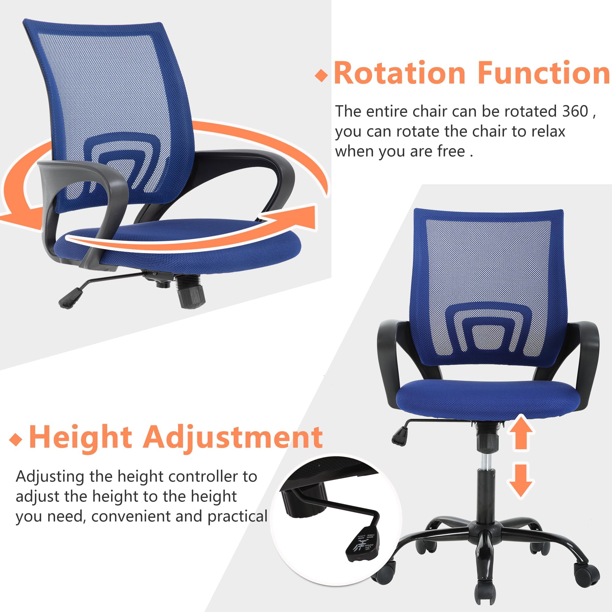 YRLLENSDAN Conference Room Chair Mesh Office Chair with Wheels Rolling Desk Chair with Arms Mesh Computer Chair for 250lb Adults Study Chair Adjustable Height,Blue