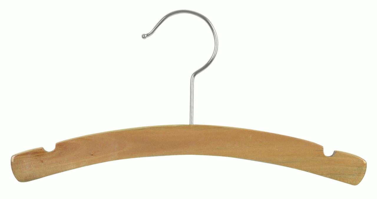 12" Children's Arched Natural Wood Hanger w/ Clips Box of 10