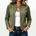 thumbnail image 2 of Yeglea Womens Fall Faux Suede Moto Jacket Full Zip Stand Collar Snap Buttons Long Sleeve Side Pockets Cropped Slim Fitted for Casual Daily Streetwear Evening Wear Army Green,L, 2 of 10
