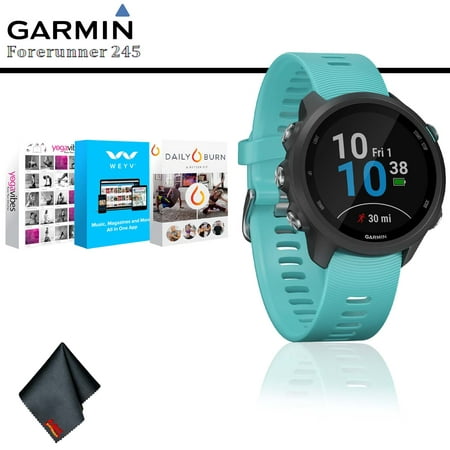 Garmin Forerunner 245 Music GPS Running Smartwatch (Aqua) + Fitness and Wellness App Subscrption + Cleaning (Best Running App For Garmin)