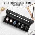 thumbnail image 3 of Uten 6-Slot Solid Wood Watch Box with Glass Top & Removable Pillows, Luxury Display Case and Storage Organizer, Black, 3 of 10