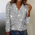 thumbnail image 4 of Babysbule Women's Shirts Womens Casual Sparkling Crystal Printed Round Neck Long Sleeved Patry Holiday Top, 4 of 7