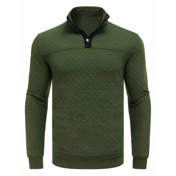 COOFANDY Mens Quarter Sweatshirt Quilted Long Sleeve Mock Neck Active Sweater Waffle Pullover Polo Shirts With Pockets Army Green L