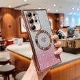 thumbnail image 3 of Compatible with Samsung Galaxy S23 Ultra Magnetic Glitter Bling Case, Luxury Love Heart Pattern Plating Case, Compatible with MagSafe for Women Girls Shockproof Soft Rubber TPU Back Cover, Pink, 3 of 11