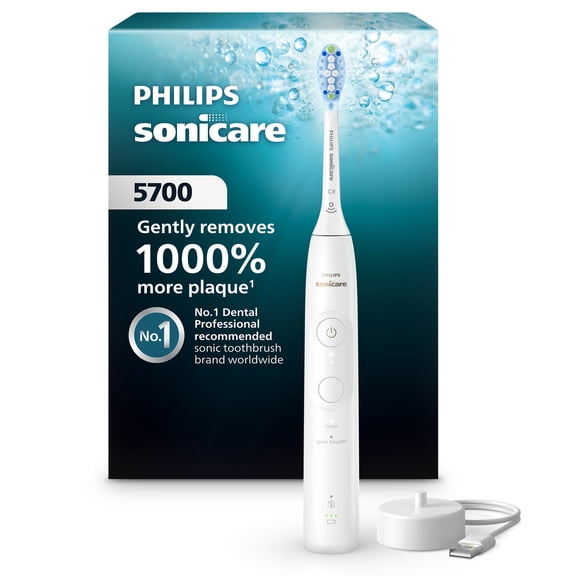 Philips Sonicare 5700 Series Electric Toothbrush - Next-Generation Sonicare Technology, Pressure Sensor, 6 Brushing Settings, Smartimer, Brushpacer, 21-Day Runtime, White, Model HX7130/01