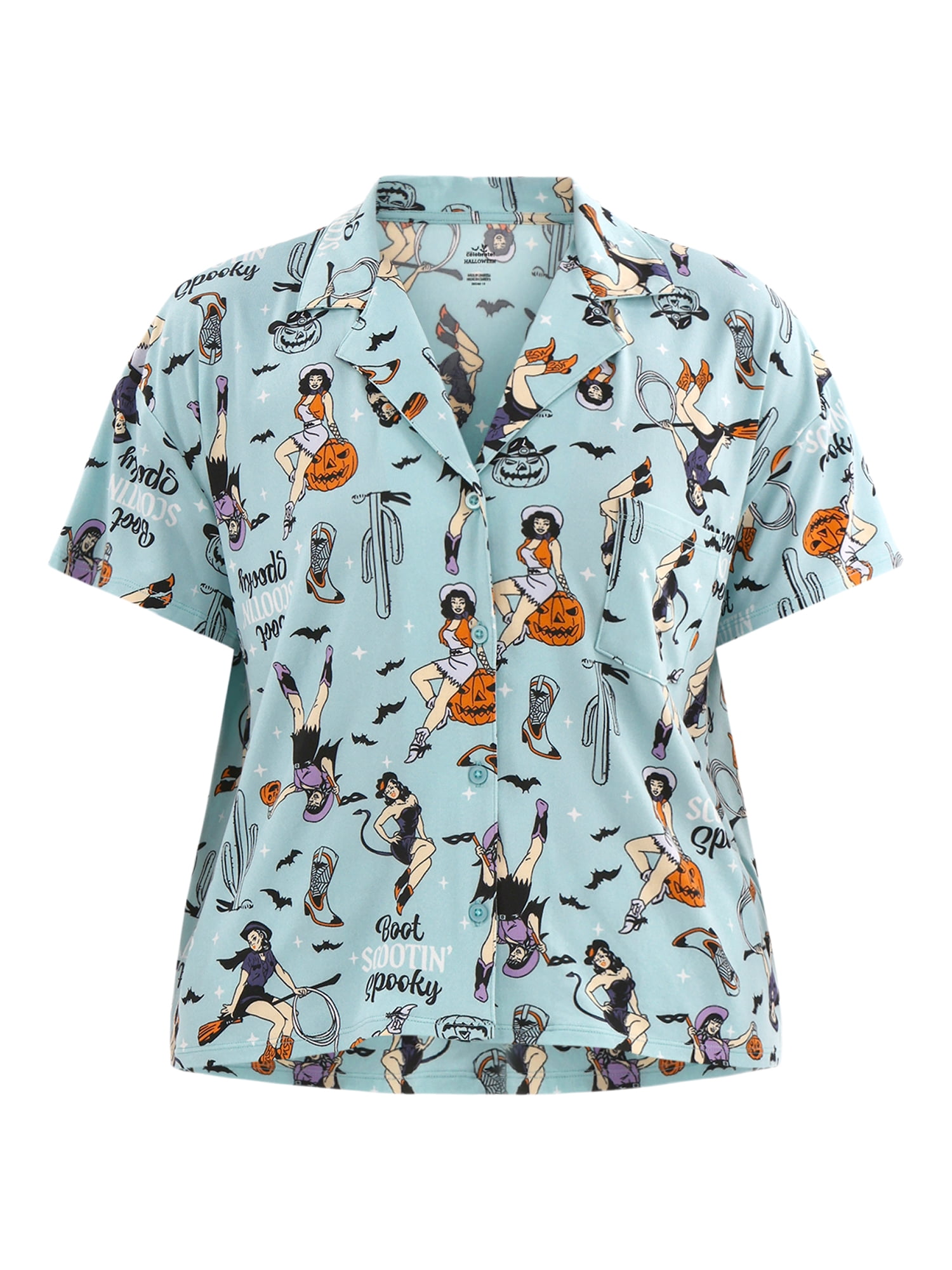 Halloween Women’s Printed Notched Top and Shorts Pajama Set from Way to Celebrate, 2-Piece, Sizes XS-3X