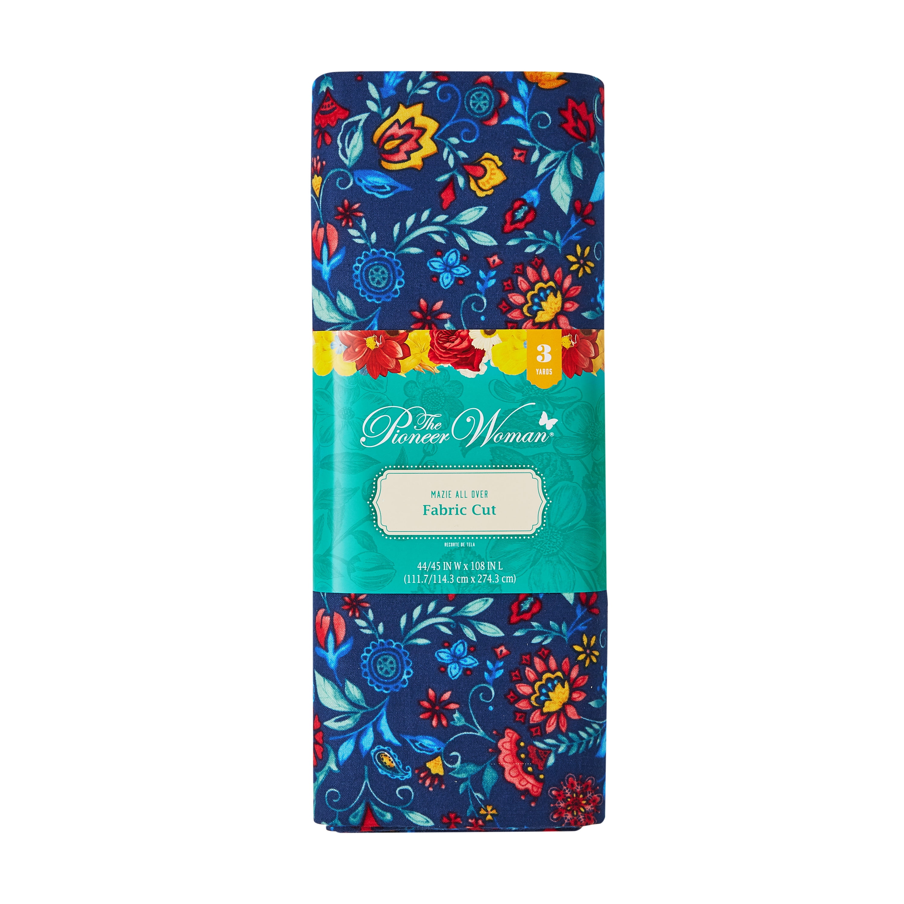 The Pioneer Woman 44' x 3 Yard Cotton Mazie All Over Precut Fabric, Navy