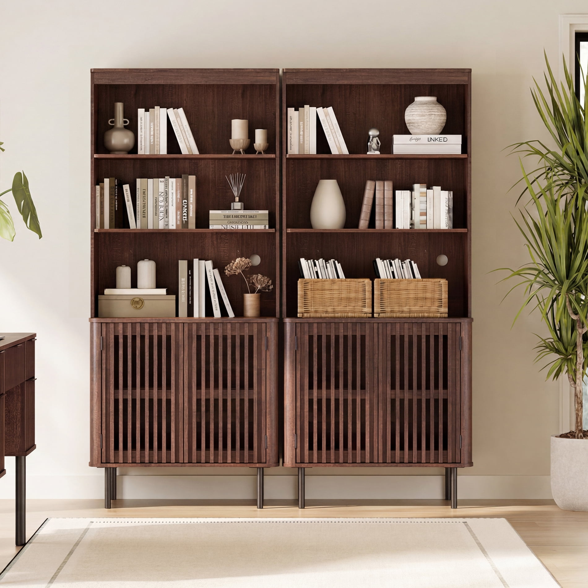 72.8" H X 63" W Kitchen Pantry Storage Cabinet, Push-to-open Door Kitchen Hutch With Adjustable Shelf, Walnut