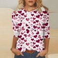 thumbnail image 2 of Penkiiy Chemises de la Saint-Valentin pour Femmes Décontractées Manches 3/4 Col Rond Blouses Imprimé Mignon Tuniques Tops 2025 4TG Multicolore, 2 of 5