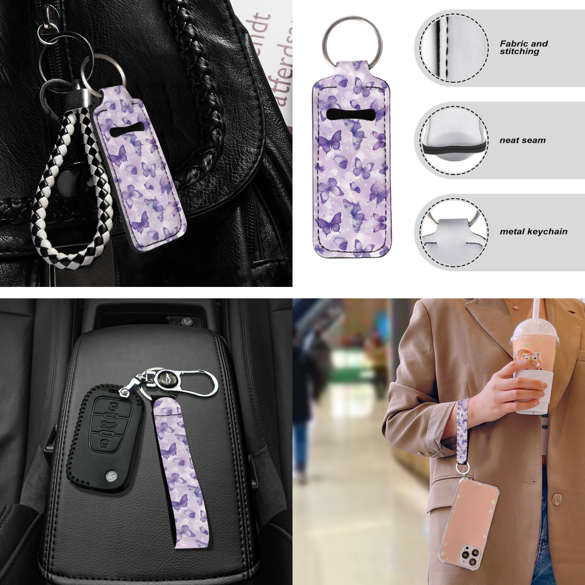 Jeiento Purple Butterfly Automotive Seat Covers Full Set for Women, 17 Pcs Car Interior Decorative Accessories Include Car Seat Covers Floor Mats Steering Wheel Cover Armrest Cover