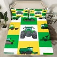 thumbnail image 2 of Homewish Modern Farmhouse Truck Full Sheet Set,Green Bulldozer Patchwork Checkered,Luxury Decor For Kids,4-Piece, 2 of 7