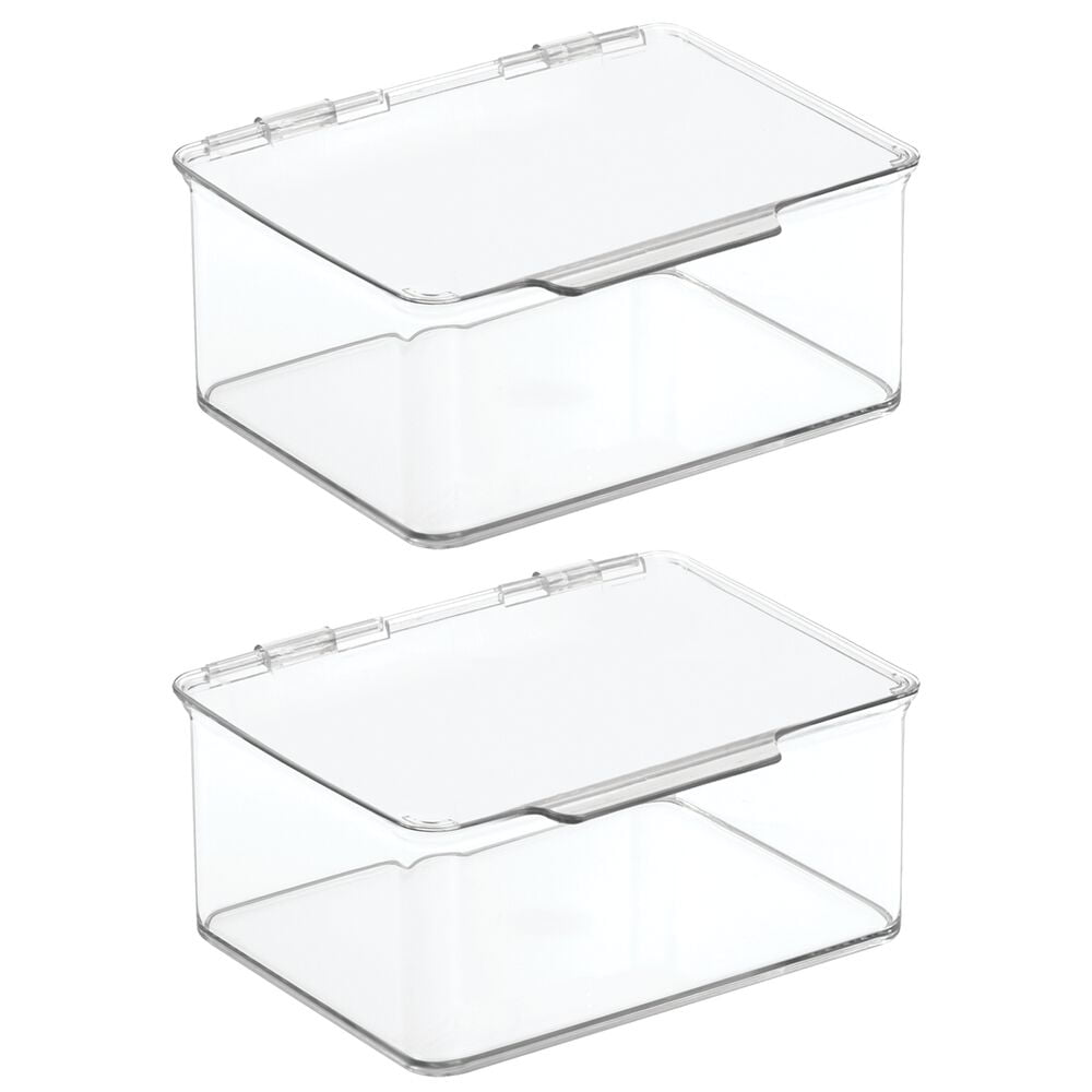 mDesign Stackable Countertop Storage Organizer Box with Lid, 2 Pack
