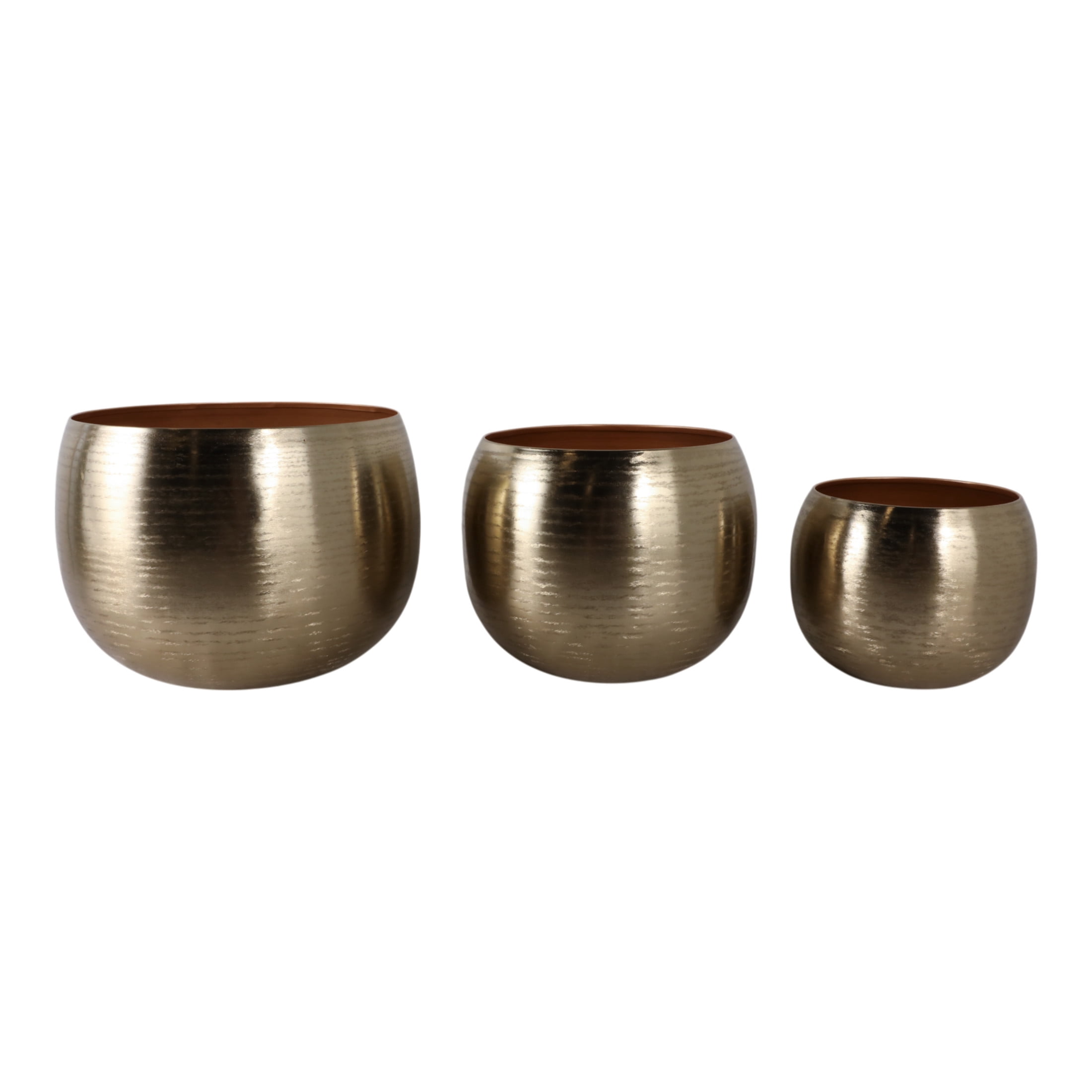 Hammered Metal Flower Pots for Home Decor - Decorative Metal Planters for Indoor Use and Outdoor Plants - Garden Pots for Patio, Entryway, Shelf, and Mantel Stylng - Set of 3, 11", 10", 8", Gold