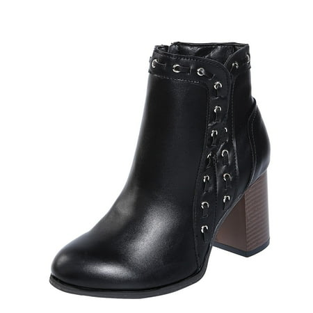 

Boots Deals 2022 Juebong Women s Western Shoes Chunky Thick High Heels Ladies Ankle Boots Retro Zipper Shoes