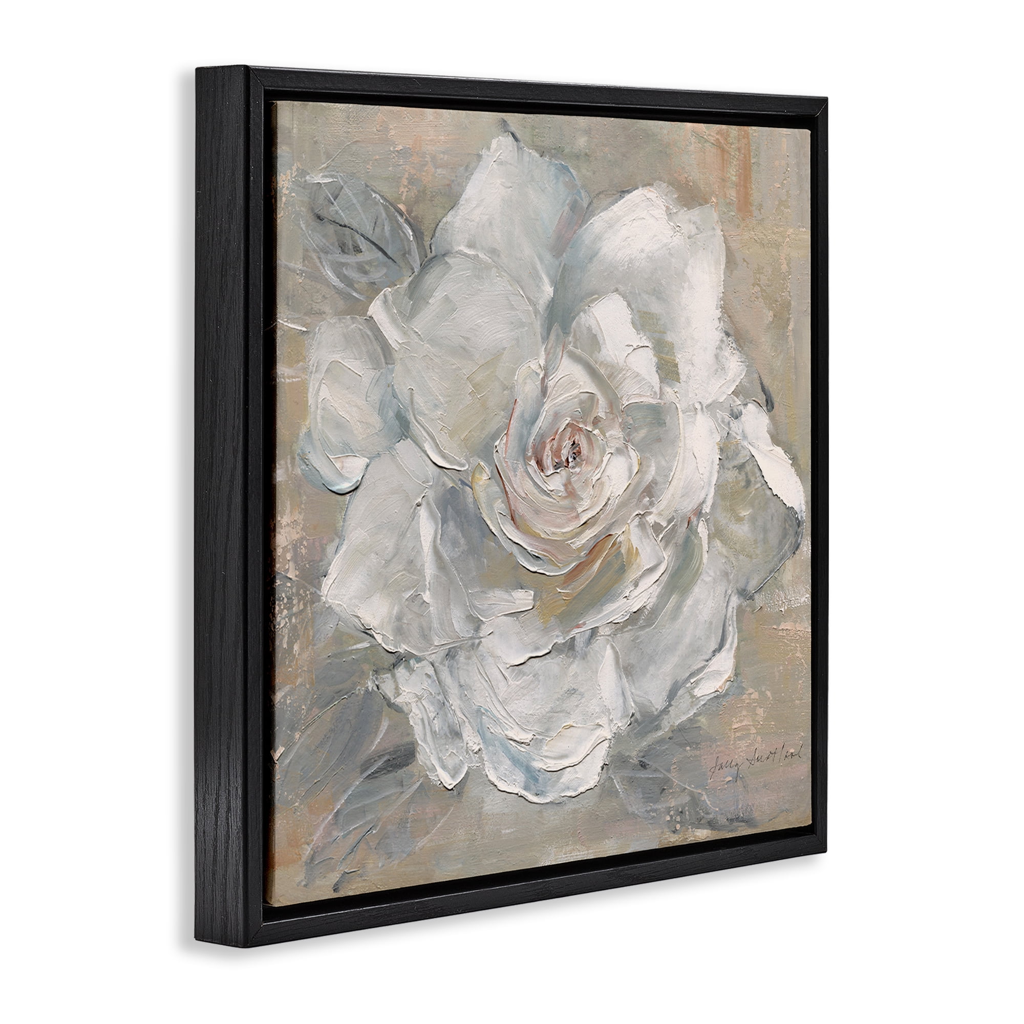 Stupell Industries Paint Streak Rose Botanical & Floral Painting Black Floater Framed Art Print Wall Art, 18 x 18
