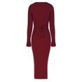 thumbnail image 4 of Vestido ajustado con cuello en V Color sólido Mujer Estilo elegante Traje diario Ygjytge Vino rojo T XL para Mujer, 4 of 9