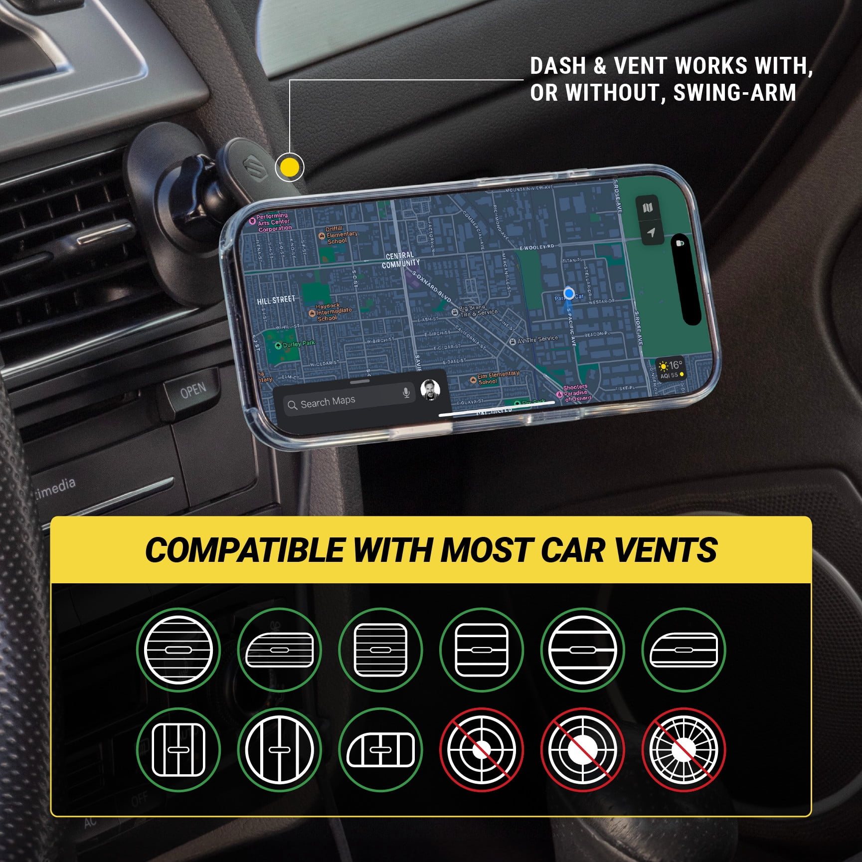Scosche MPQTRODVR-SP Qi2 25W MagSafe Vent/Dash/Swing Arm/Back-of-Display Wireless Charging Mount