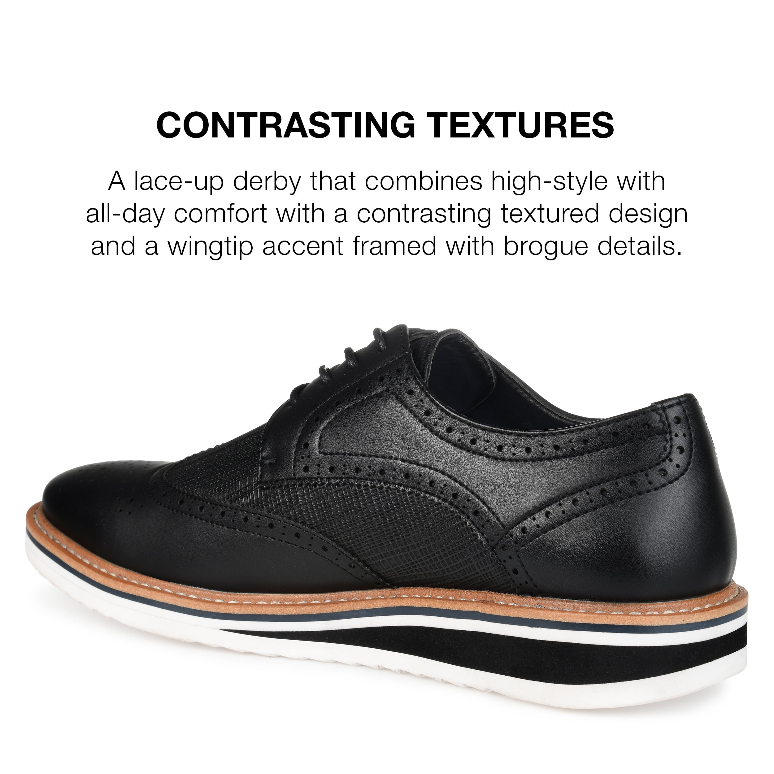 Vance Co. Mens Warrick Tru Comfort Foam Wingtip Lace-up Derby Dress Shoe
