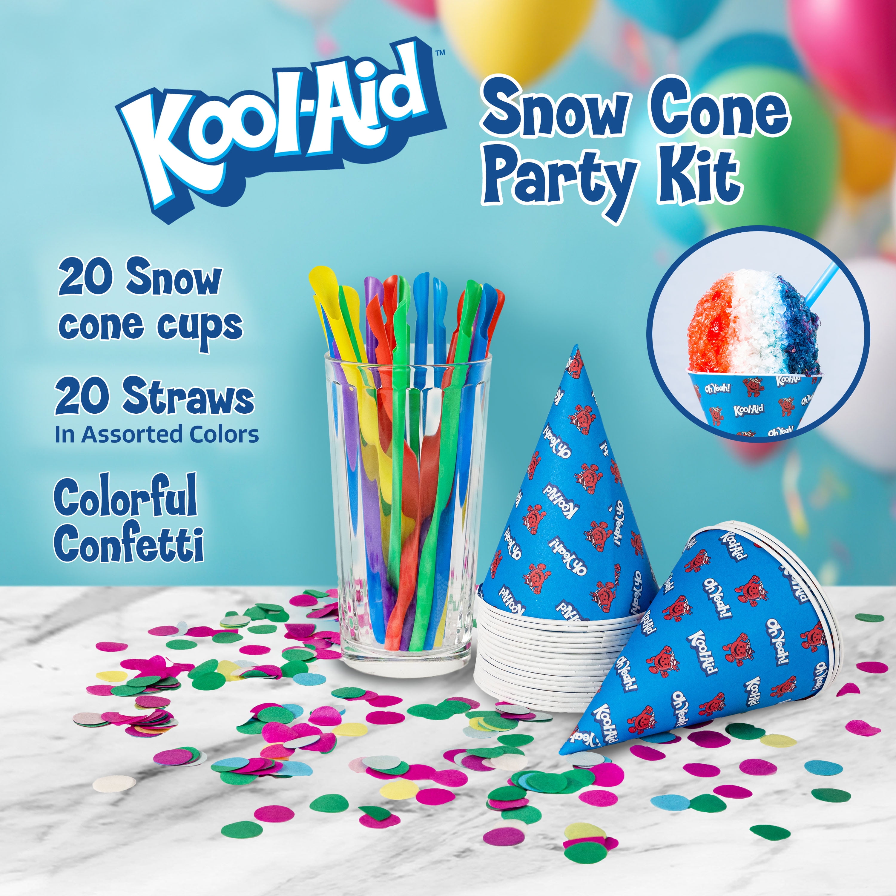 Kool-Aid 20-Count Snow Cone Cups & Spoon Straws Party Kit, Blue