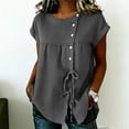 thumbnail image 5 of Ahdbta Womens Cotton Linen Tops Summer Short Sleeve Round Neck Button Babydoll Shirts Casual Loose Fit Cute Peplum Blouse, 5 of 6