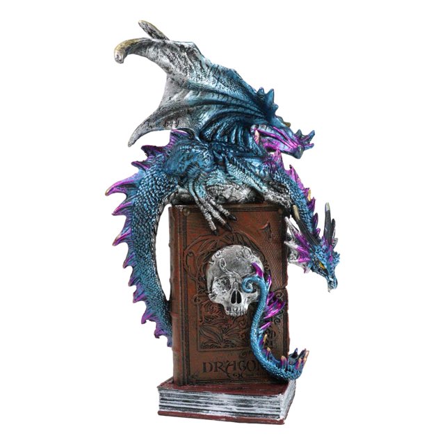 Spell Caster Metallic Ocean Dragon Perching On Necromancy Skull Books Figurine
