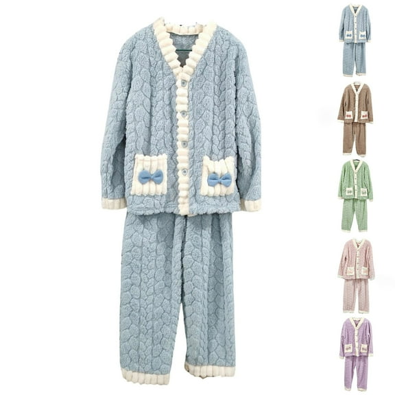 Ashirexll Womens Winter Sets, Fuzzy Pajamas for Women, Casual Long Sleeve Top with Loose Pants Home Clothing Pajama Set