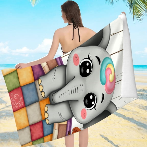 RKSupls Cute Elephant Owl Microfiber Beach Towel, Extra Large Quick Dry Lightweight Towel for Travel Swimming Camping, Soft Super Absorbent- 55.1x27.6in