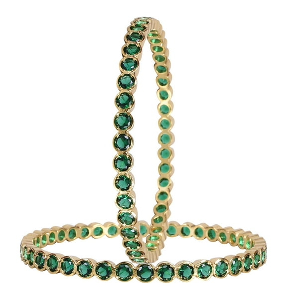 Ratnavali Jewels CZ Zirconia Gold Designer Green Solitaire Bracelet Bollywood Wedding Bangle Jewelry Women