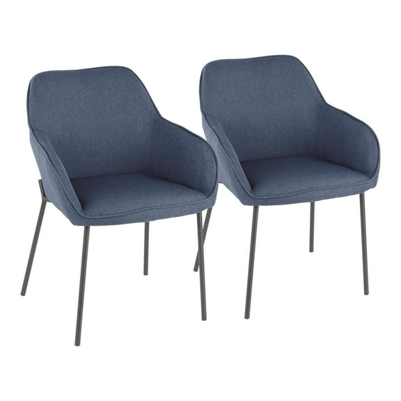 Daniella Contemporary Dining Chair in Black Metal and Blue Fabric by LumiSource - Set of 2