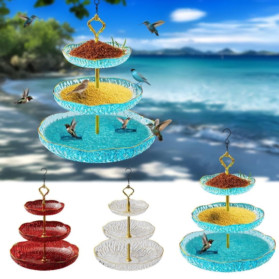 Solar Powered Hummingbird Feeder with Glass Bath, Outdoor Hanging Bird Feeder and Water Fountain, Hand Blown Glass Solar Bird Bath for Garden Decor, Attract Hummingbirds with Moving Water (Red)