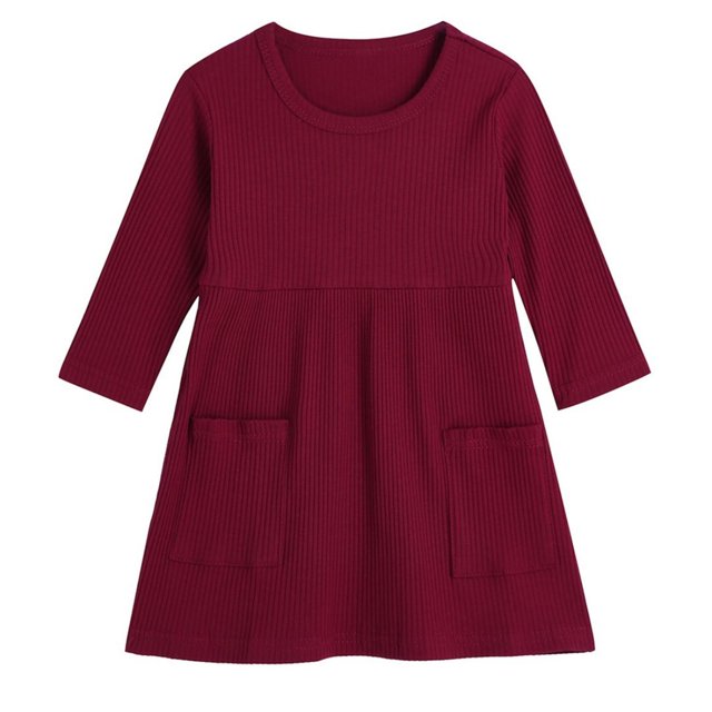 LOVZFMLL Robe Décontractée et Confortable à Manches Longues pour Filles, Couleur Unie avec Poche et Col Rond